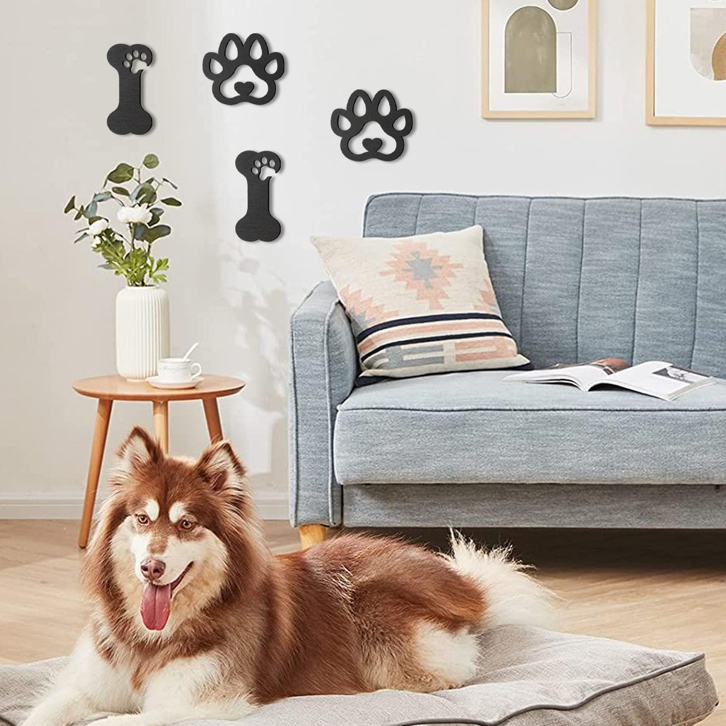 OYEFLY 4 Pcs Dog Room Decor,Wood Black Paw Prints Wood Wall Art (style 2)