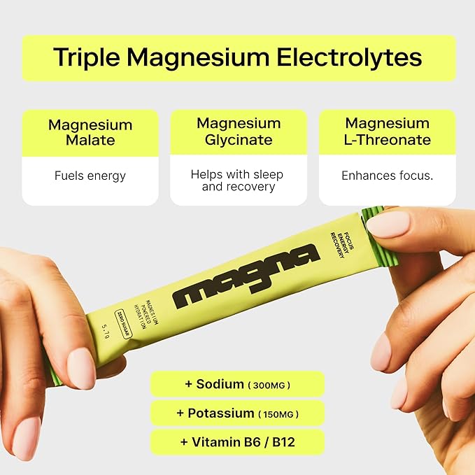 MAGNA Electrolyte Powder Drink Mix for Hydration, Energy & Focus Support with Magnesium L Threonate, Sodium, Potassium, Vitamin D, B6 & B12, Sugar Free, Lemon Lime Flavor, 7 Servings