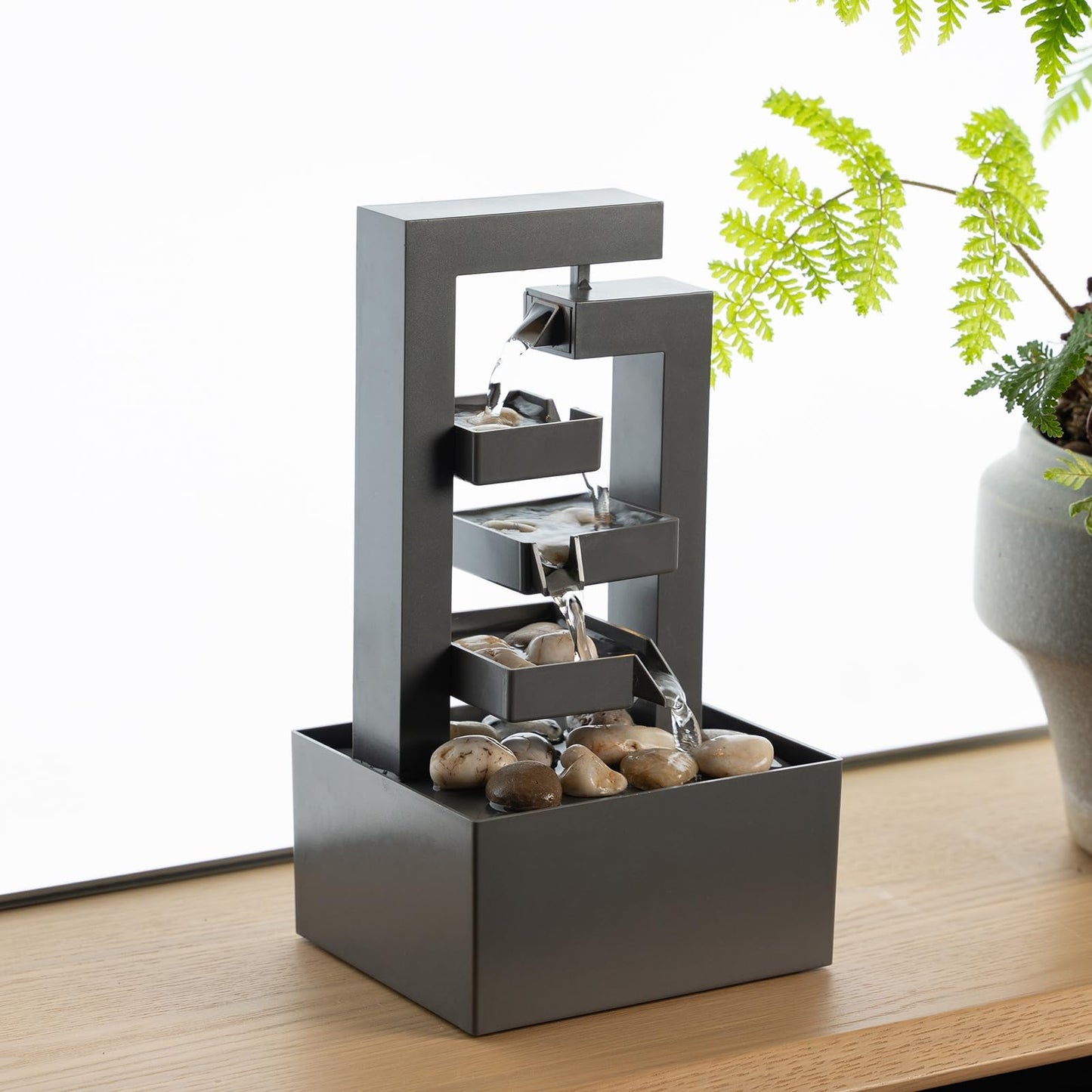 Puulye Desktop Waterfall Fountain Small- 9.65" Relaxation Tabletop Fountain with Soothing Sound for Office & Home Decor - Desktop Water Fountain Feature with Natural Stones
