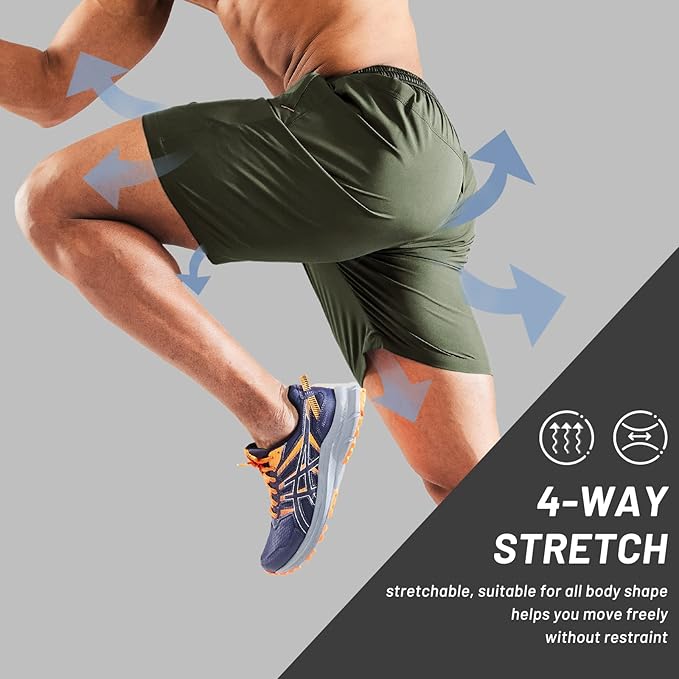 MIER Men's Quick Dry Running Shorts with Zipper Pocket, Elastic Waist Athletic Workout Exercise Fitness Shorts, 7 Inch