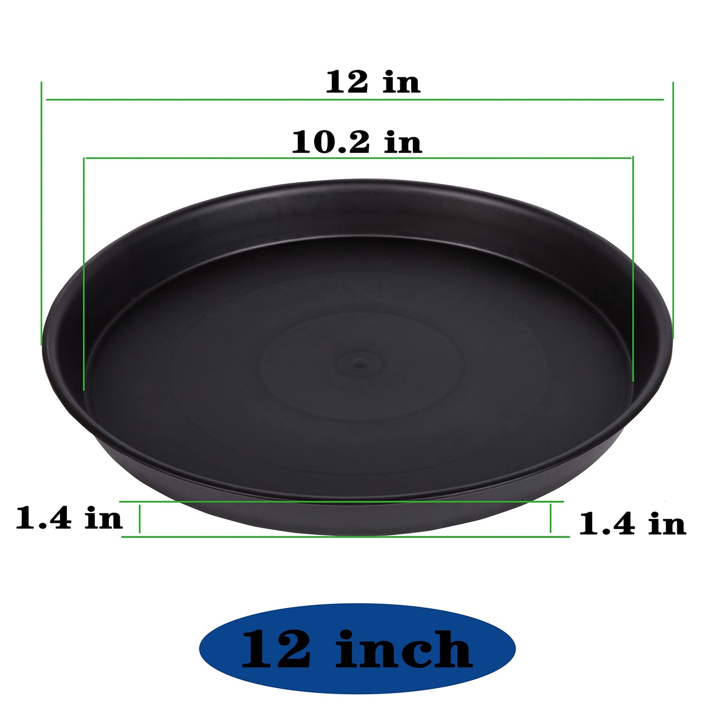 Bleuhome 6 Pack of 12 inch Plant Saucer, Heavy Duty Plastic Plant Saucer 12 inch Round, Plant Tray for Pots, Flower Saucers for Indoors, Garden Plate Bowls, Trays for Planter 10"/11"/12" (Black)