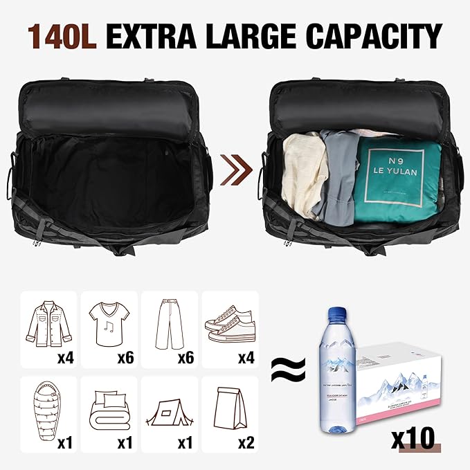 REDCAMP 85L/120L/140L Foldable Duffle Bag with Wheels, Large Travel Duffel Bag