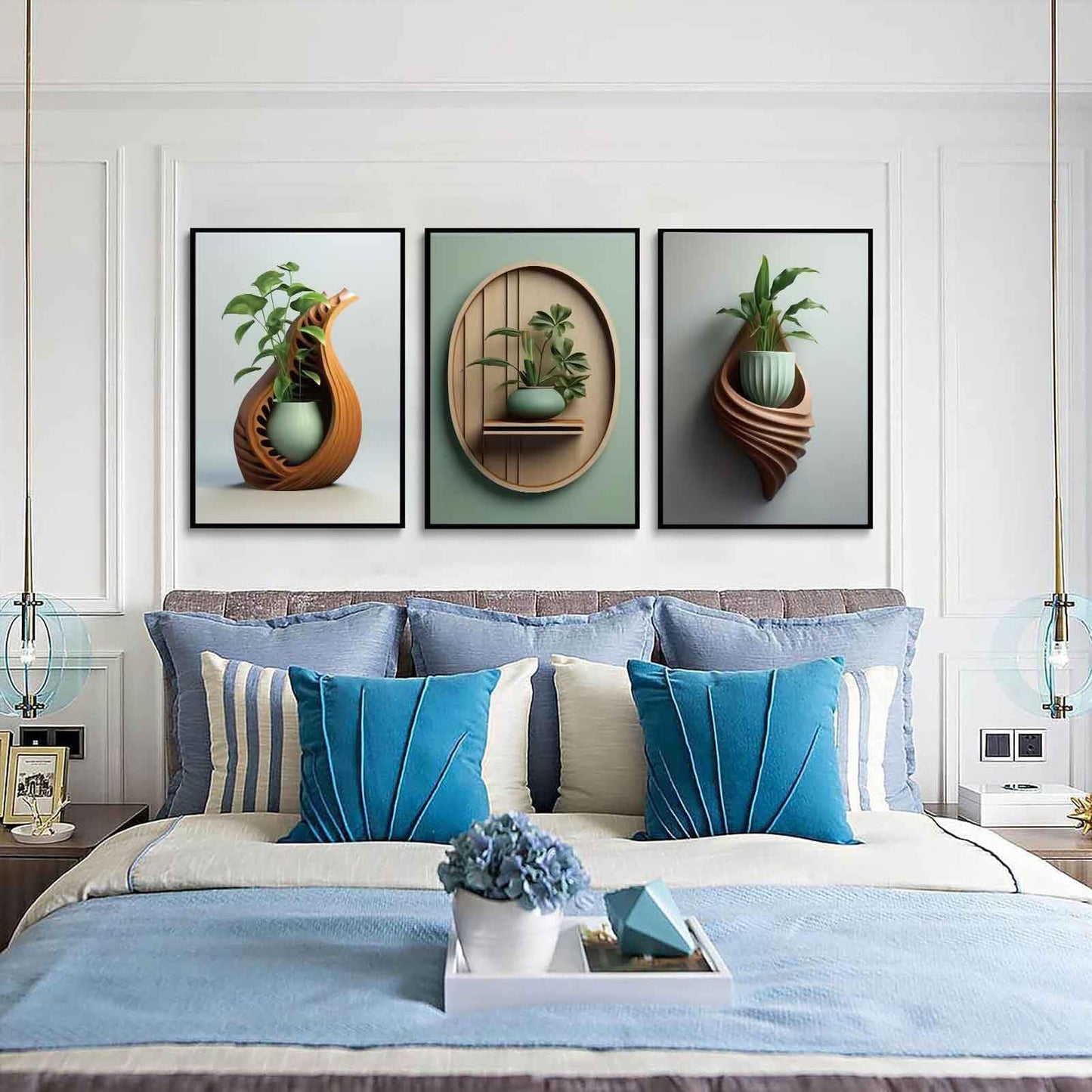 3Pcs Green Plant Floral Canvas Wall Art Modern Plants Potted Flowers Painting Decor Pictures Neutral Floral 2D Bloom Posters Prints for Kitchen Office Living Bathroom Bedroom Decoration No Framesd