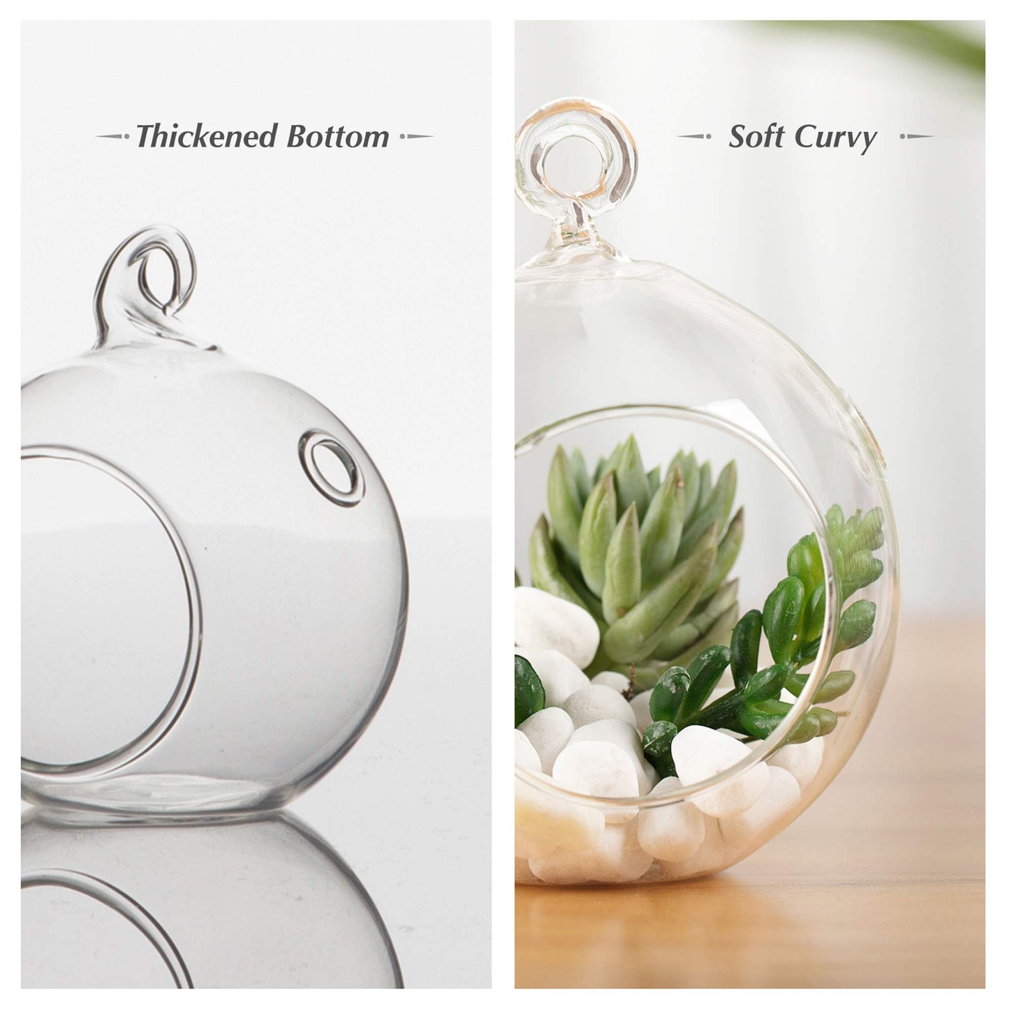 WGV Hanging Terrarium Globe, Width 7", Height 8", DIY Air Succulent Planter, Clear Glass Vase Orb with Flat Bottom, Candle Holder Outdoor Garden Decor, 6 Pieces