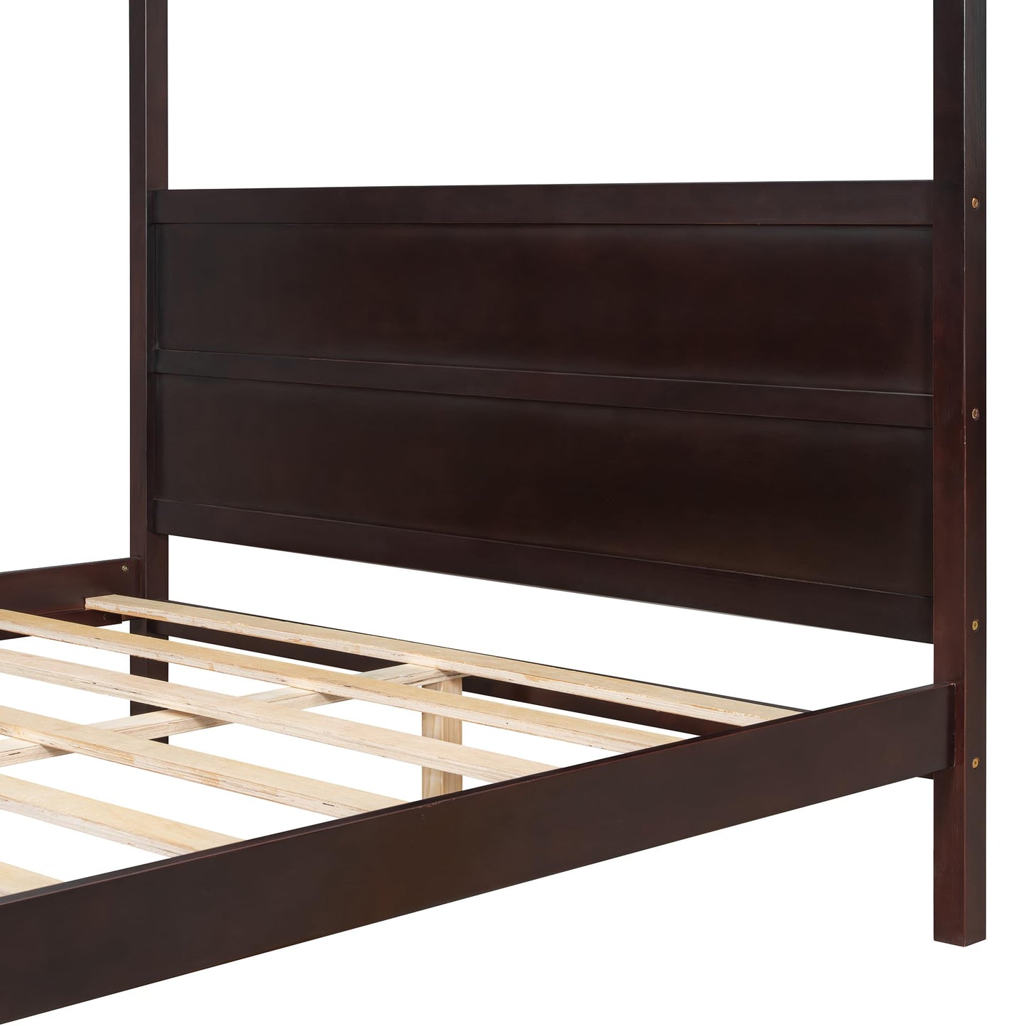 Merax Queen Size Canopy Bed with Headboard and Footboard, Solid Wood 4 Posters Platform Bed with Slat Support Leg, No Box Spring Needed, Espresso