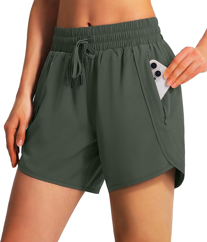 Ksmien Women's 5" Athletic Running Shorts Quick Dry Lightweight Workout Gym Shorts with Zipper Pockets UPF 50+