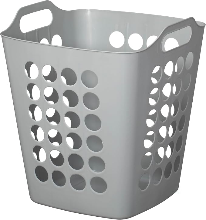 Flexible Plastic Laundry Basket - Square Storage Hamper with Side Handles for Easy Carrying - Versatile Organizer for Laundry, and Household Storage, Gray 50 Litter
