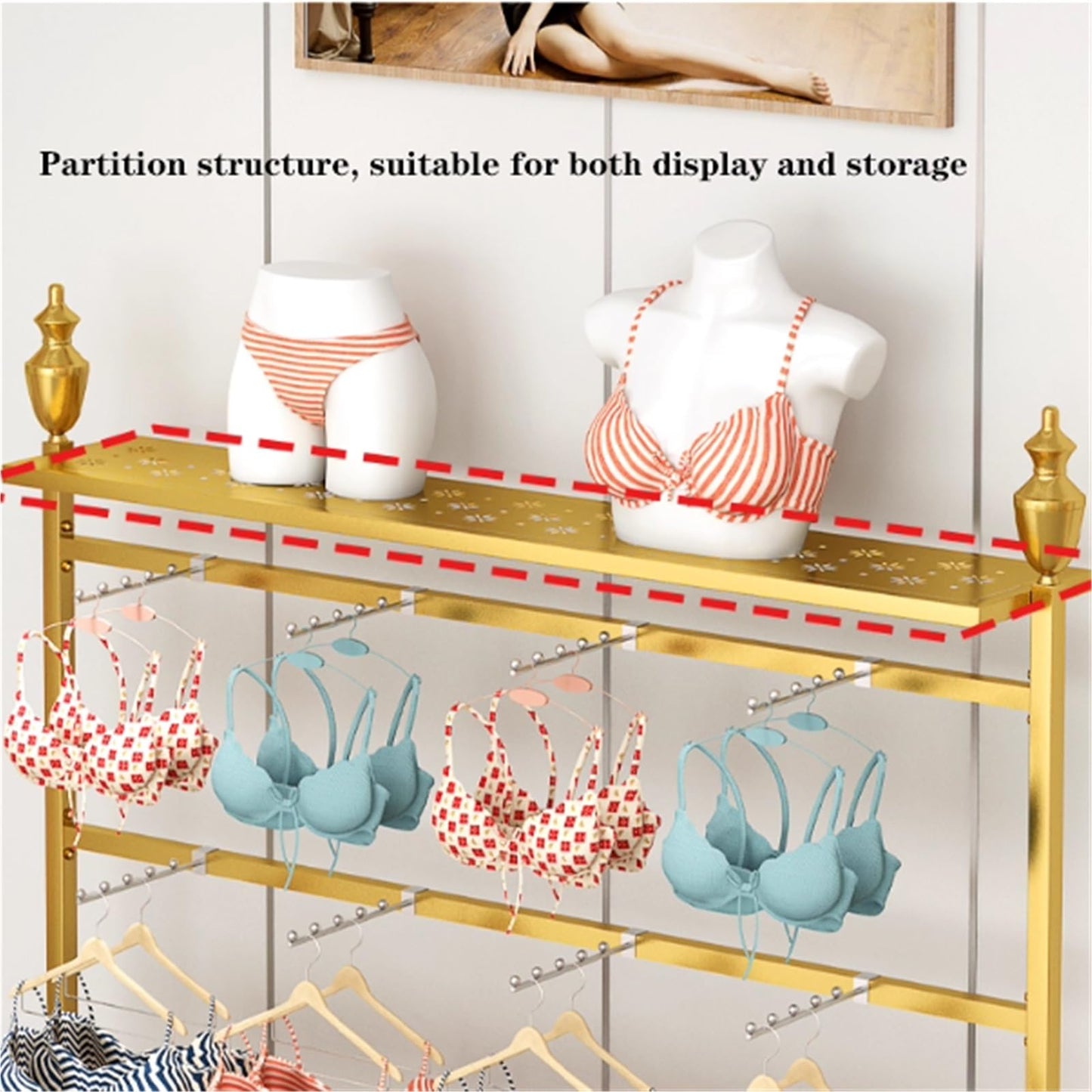 Clothing Store Boutiques Retail Lingerie Garment Rack, Metals, Underwear Display Stand, Commercial Shelves Clothes Rod, for Lingerie Socks Bra Panties Scarves(Black,120 * 40 * 155c