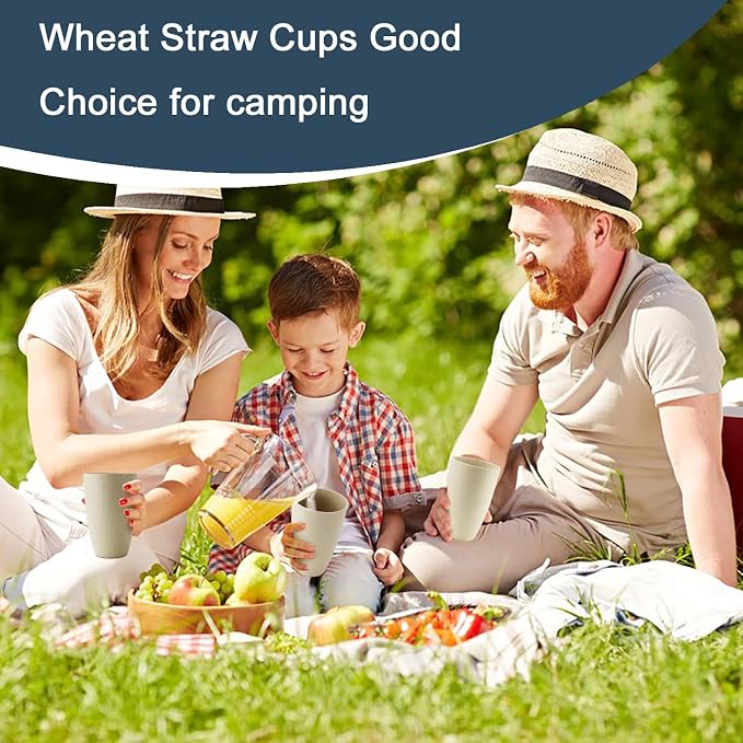 PYRMONT Wheat Straw Cups 20 Oz Alternative Plastic Cups Set of 6 Unbreakable Big Cups for Kitchen Dishwasher & Microwave Safe Large Water Cups for RV,Office-Beige