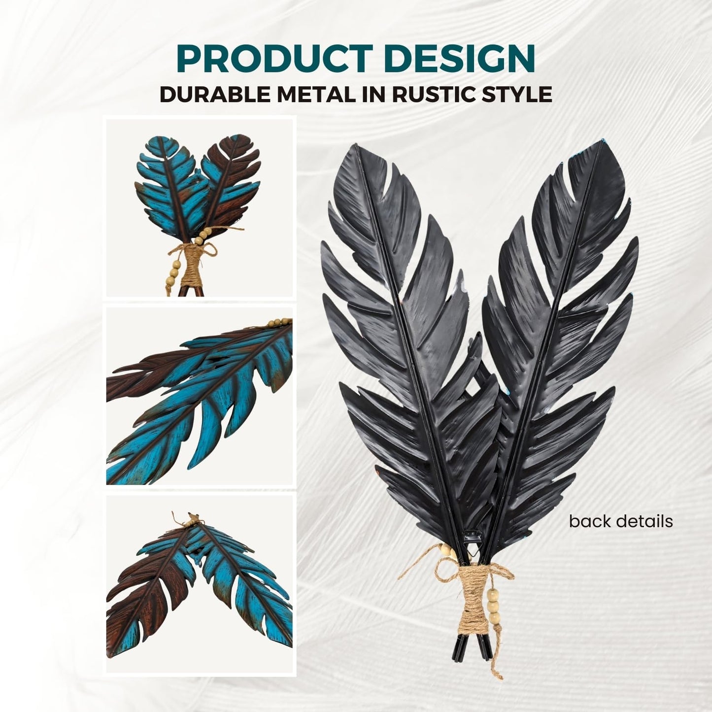 Rustic Metal Feathers Wall Hanging Décor - Southwest Boho Chic, Rustic, Nature-Inspired, and Spiritual Home Decoration - Metal Wall Art for Living Room, Bedroom, Office - 12x20 Inches