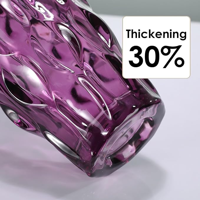 CEMABT 9.5inch 3.4 lb Glass Vases for Flowers Unbreakable Thickened Morden vase for Tables Centerpieces,Colorful,Vintage and Clear Rose Large Flower vases for Bouquet Unique Gifts（Purple）