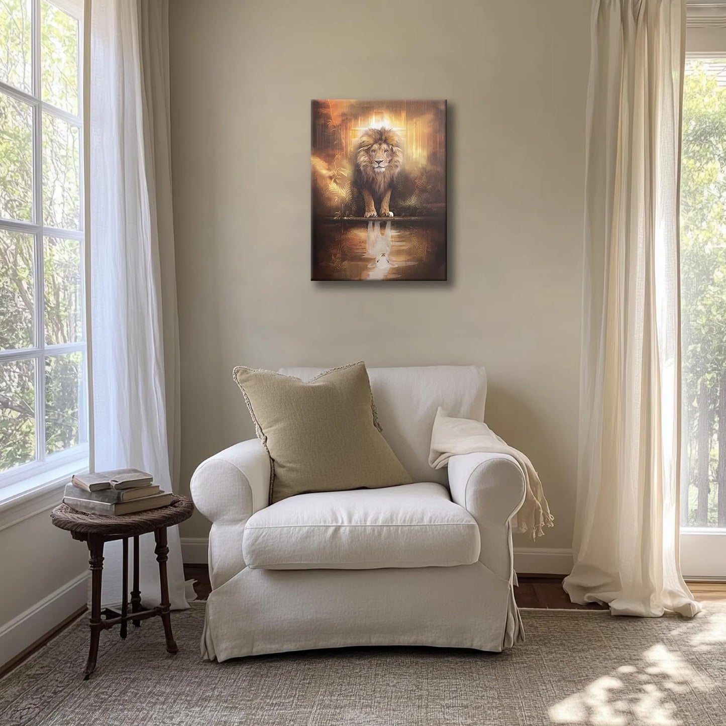 Framed Animal Print Majestic Lion Canvas Wall Art Spiritual Jungle Poster Inspirational Christian Painting Nature Wildlife Gallery Wrap Print for Home Decor 12x16 Inch Ready to Hang