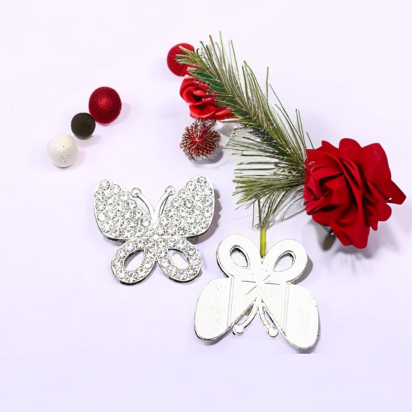 30PCS Alloy Rhinestone Butterfly Embellishment Stickers Handmade Hair Accessories for Sneakers, Clothes, Party Decorations, Gift Box, Dress, Home Decor (Silver)