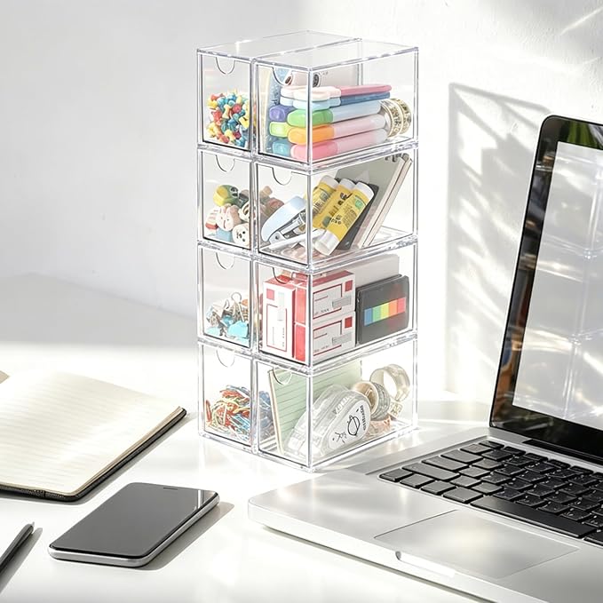 ELLDOO 8 Drawers Tea Bag Organizer, Clear Acrylic Stackable Tea Bag Storage Holder for Kitchen Pantry, Coffee Pod Snack Storage for Countertop Cabinet
