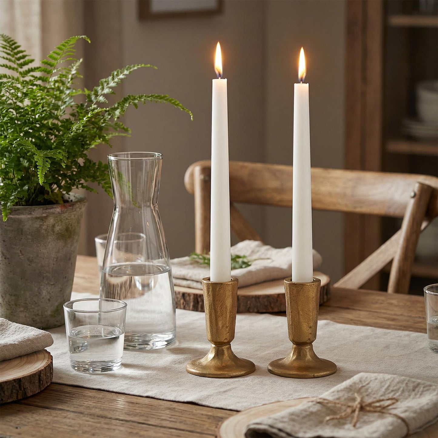Handcrafted Antique Brass Taper Candle Holders, Set of 2 - Forged Iron Candlesticks for Weddings, Dining Table Centerpiece & Timeless Home Decor