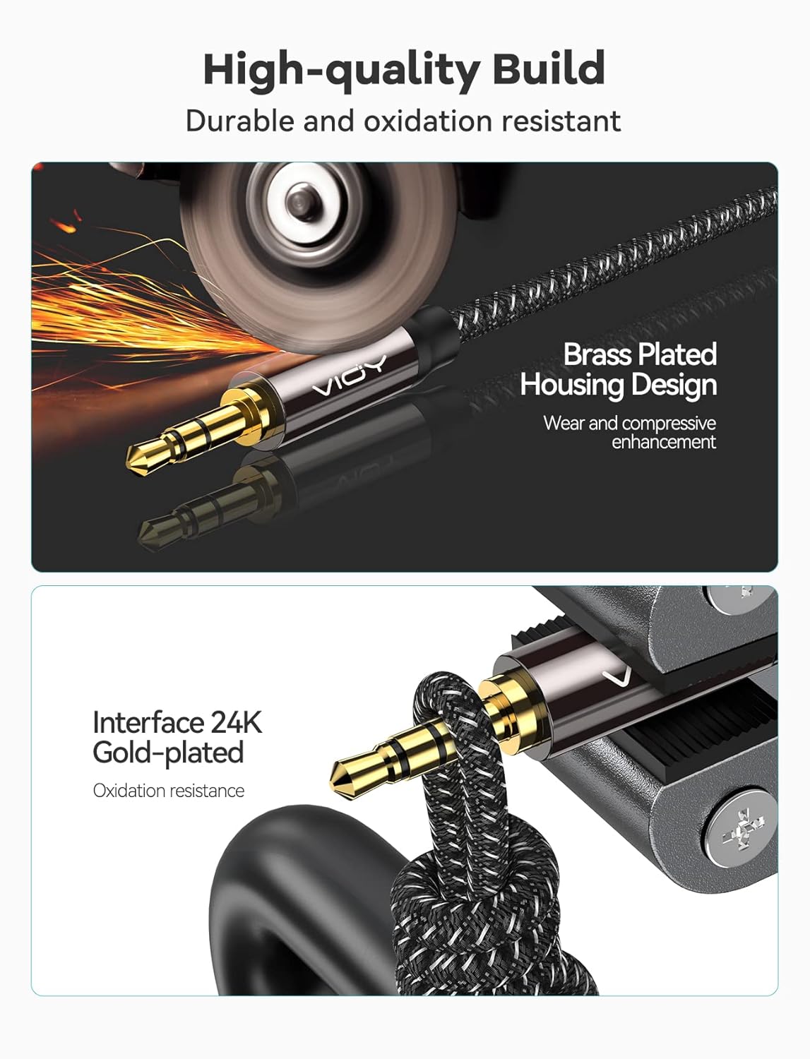 (15 3.5 mm VIOY Aux Cable ft), [Copper Shell, Hi-Fi Sound] Male to Male Braided Auxiliary Cord Compatible