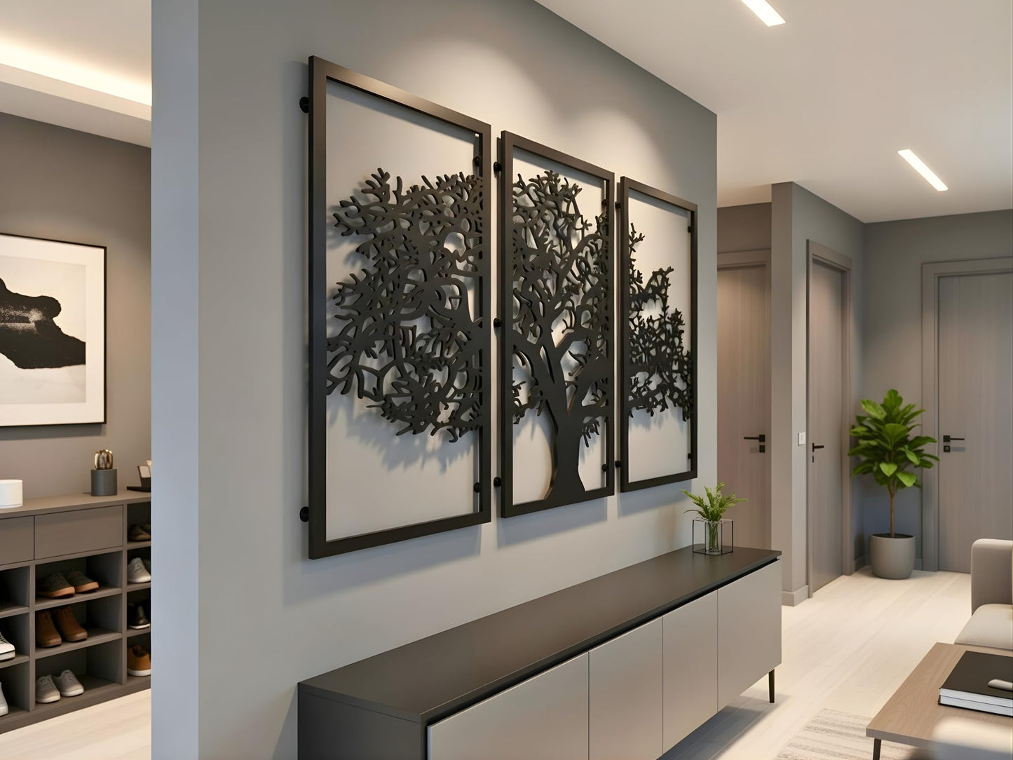 VAILLA Wood Wall Art Decor Wall Hanging Sculpture Modern Home Decoration 3 Panels Nature Wall Hangings Large Wooden Wall Arr 3D Textured Sculptures for Living Room Bedroom Office Dinnig Room (Tree of Life)