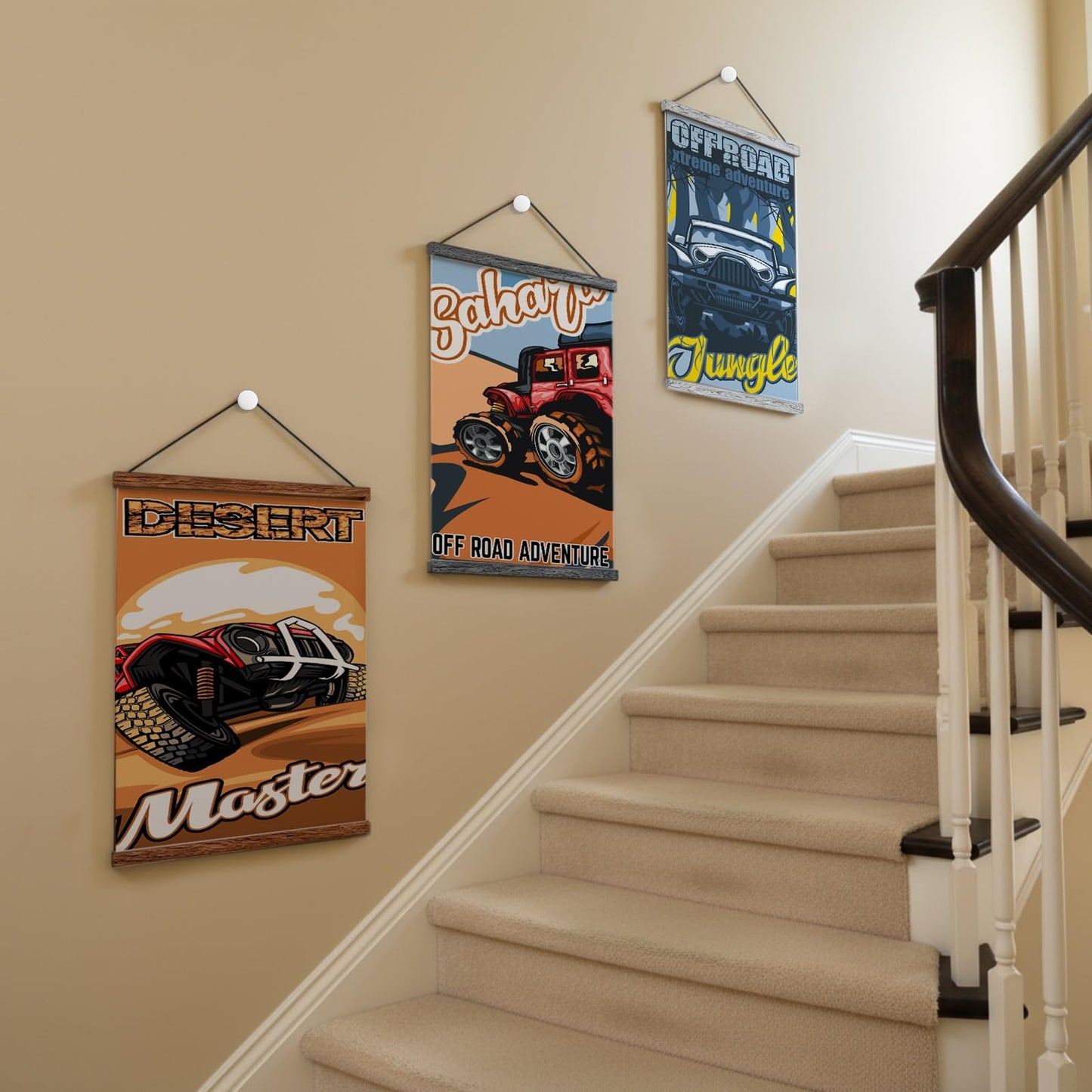 Qunclay 3 Pack Magnetic Poster Hanger Frame 12 Inch Black Gray Brown-12x18 12x24 12x22 12x20 Wood Magnet Frame for Posters, Picture, Print, Diamond Art, Cross Stitch, Canvas Artwork, Housewarming Gift