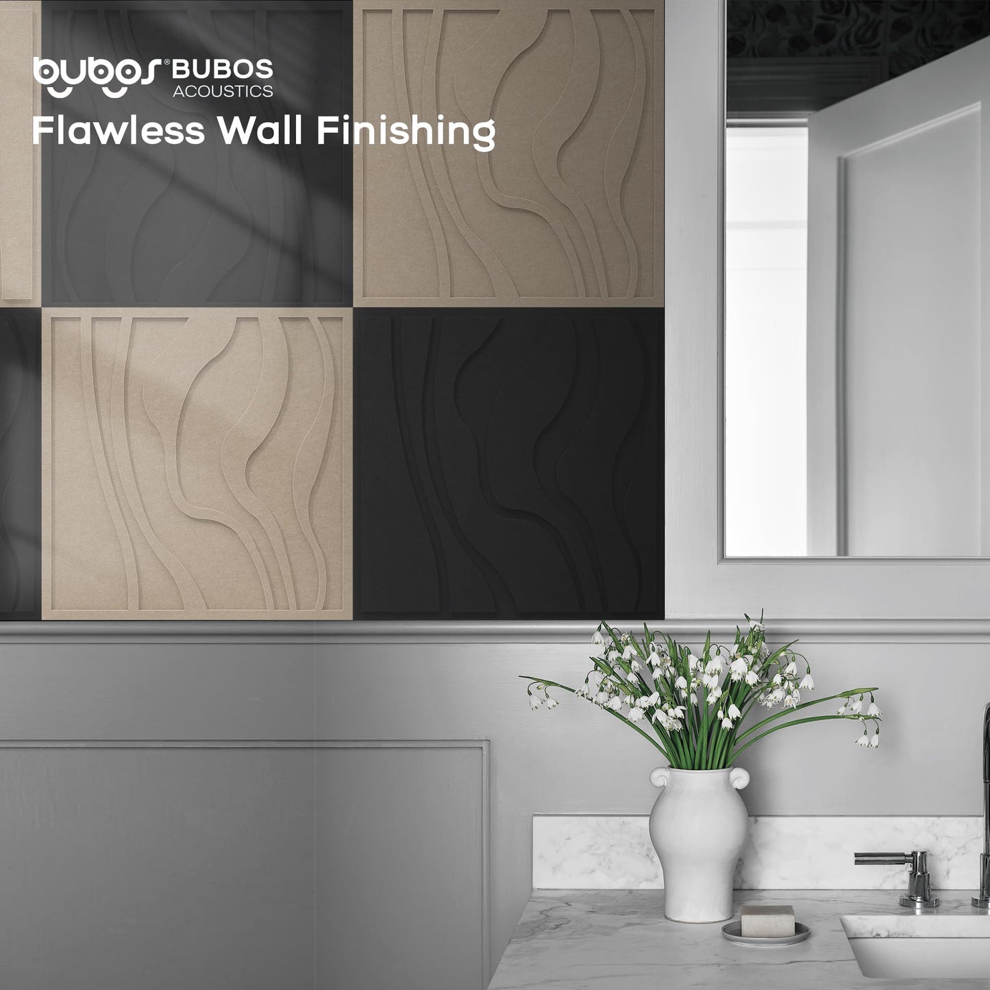 BUBOS Art Acoustic Wall Panels 6 Pack - 23.6"x23.6" Self-adhesive Sound Proof Panels, Decorative Sound Absorbing Panels for OFffice, Home Theater & Studio Recording Equipment, Camel