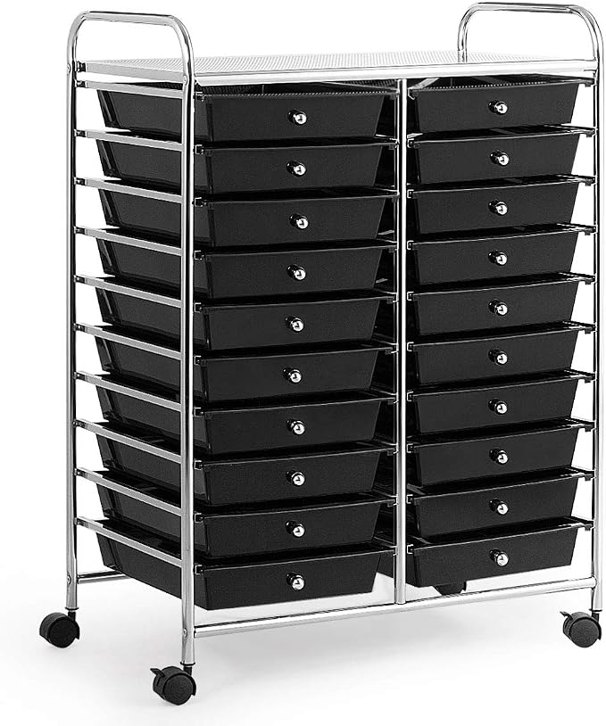 Giantex 20 Drawer Rolling Storage Cart Tools Scrapbook Paper Office School Organizer (25 x 15 x 35 Inch, Black)