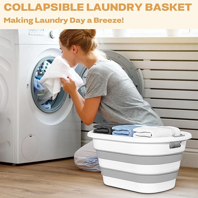 OOAMBB 43L(11.5Gallon) Collapsible Laundry Baskets Plastic, Pop Up Laundry hamper/Storage Container, Foldable Laundry Basket with Large Capacity,Sturdy,Space Saver (Grey, 2 Packs)