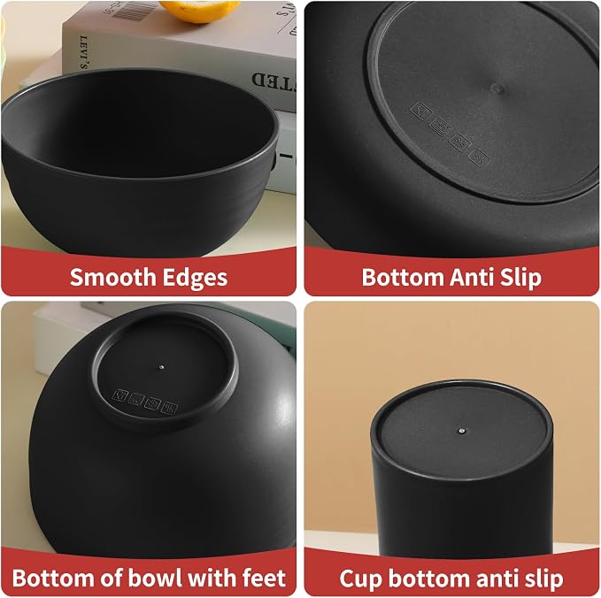 18 Piece Wheat Straw Dinnerware Sets - Kitchen Plates and Bowls Set SANLUNS Unbreakable Reusable Dinnerware Set Dishes set Dishwasher and Microwave Safe Plates Black