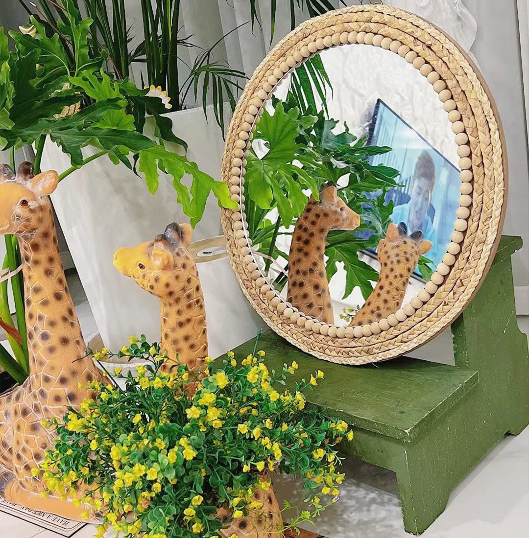 OYPEIP 20”Large Nature Rattan Boho Innovative Art Decoration Round Makeup Mirror Dressing Bedroom Bathroom Wall Mounted Hanging Mirrors Craft Photo Props…