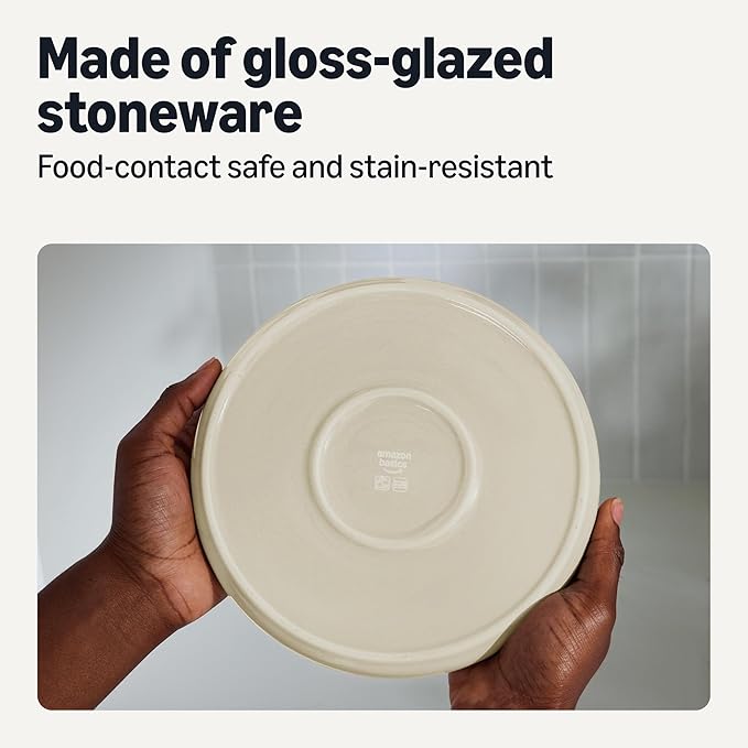 Amazon Basics Glazed Stoneware Dinnerware Set, Ceramic, Dishwasher-Safe, Freezer-Safe, 4 Full Place Settings, 12-Piece, Ivory