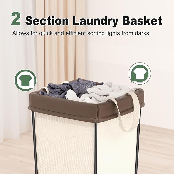2PK Rolling Laundry Basket with Wheels, Laundry Hamper with Wheels Laundry Sorter Cart, Narrow Slim Clothes Hamper Organizer with Sturdy Metal Frame