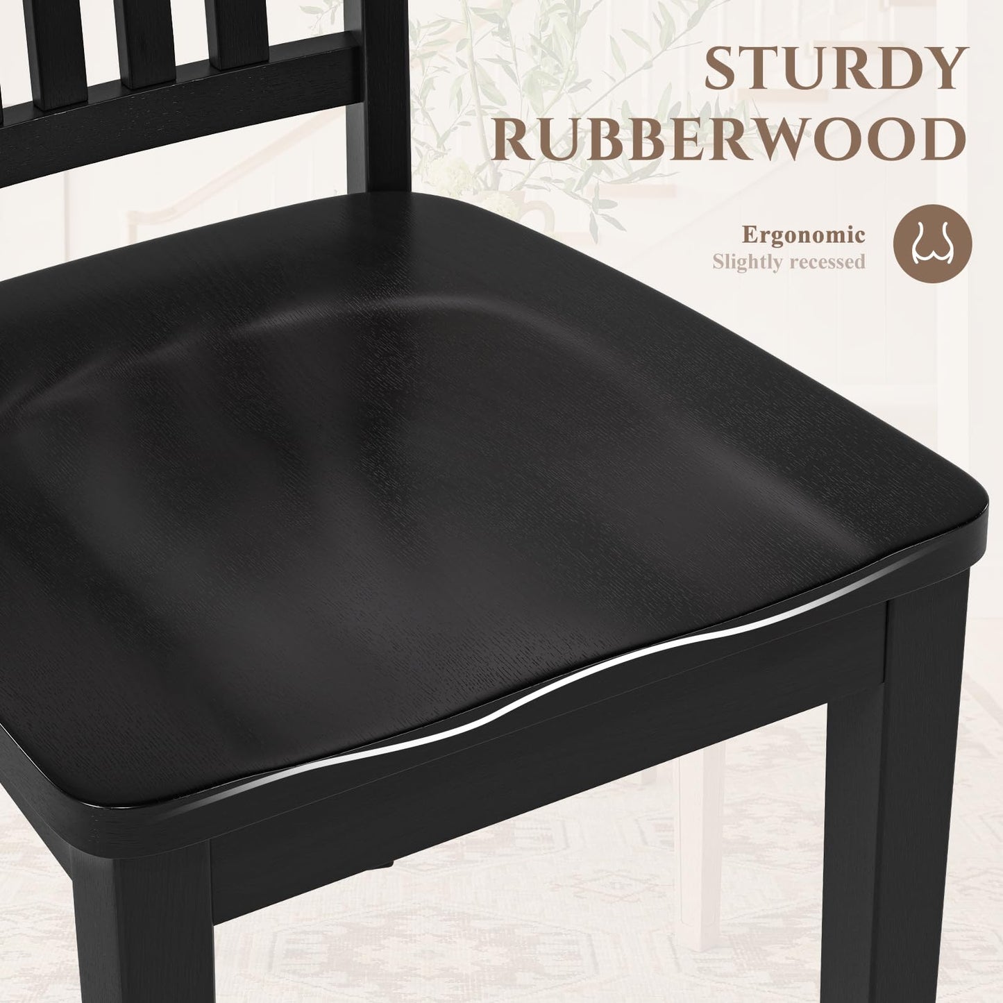 COLAMY Wooden Dining Chairs Set of 6, Solid Rubberwood Kitchen & Dining Room Chairs, High Spindle Back Windsor Style, Modern Dining Table Chairs, Non-Slip Foot Pads, Minimalist Home Furniture,Black