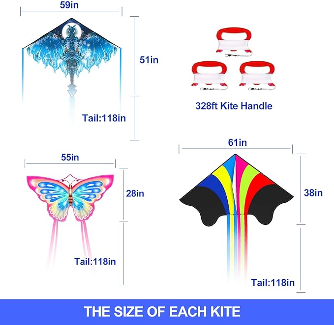 Kites for Kids & Adults, Beach Kites Set for Beginners, Easy to Fly Large Kites Pack for Boys and Girls, Kite String Included, Perfect for Outdoor Activities