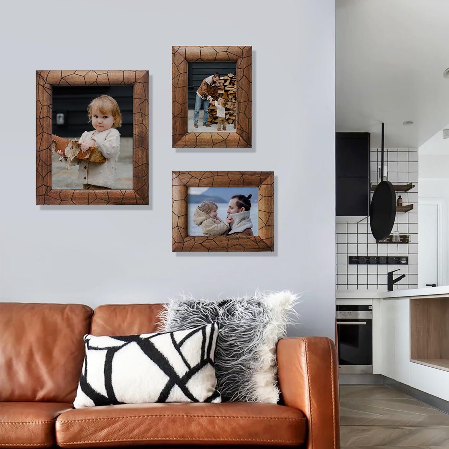 Eosglac 8x10 Picture Frame Wood, with Laser-Etched Cracked Texture, 8 x 10 Brown Rustic Wood Frames Farmhouse Countryside Decor Display Tabletop or Wall