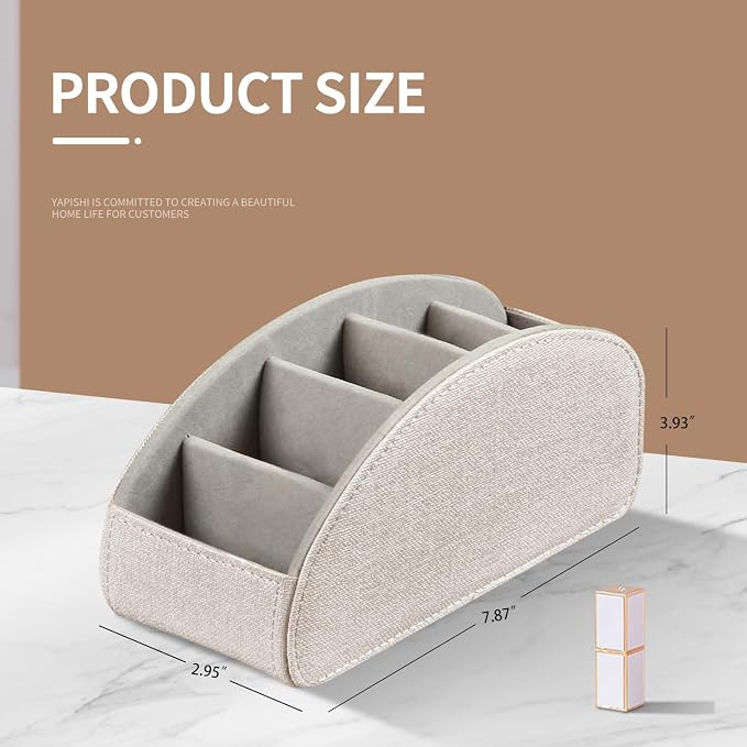 Remote Control Holder PU Leather TV Remote Caddy for Table 5 Compartments Nightstand Organizer for Bedroom Accessories/Bedside Remotes/Media Controllers/Office Supplies Decorations for Living Room