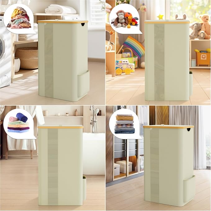 BlissTotes Laundry Basket with Lid, 100L Clothes Laundry Hamper with Handles and Removable Laundry Bag, Breathable Design Hamper with Lid for Bedroom, Bathroom, Dorm, Laundry Room - Beige