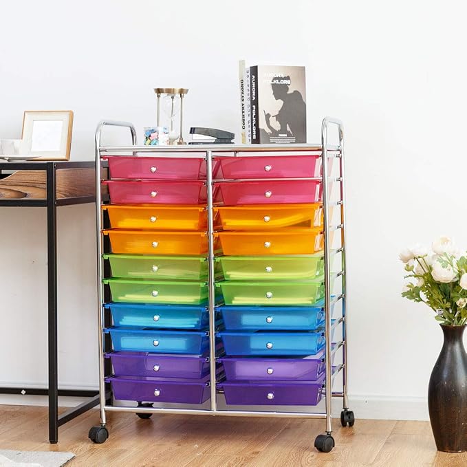 Giantex 20 Drawer Rolling Storage Cart Tools Scrapbook Paper Office School Organizer, Multicolor