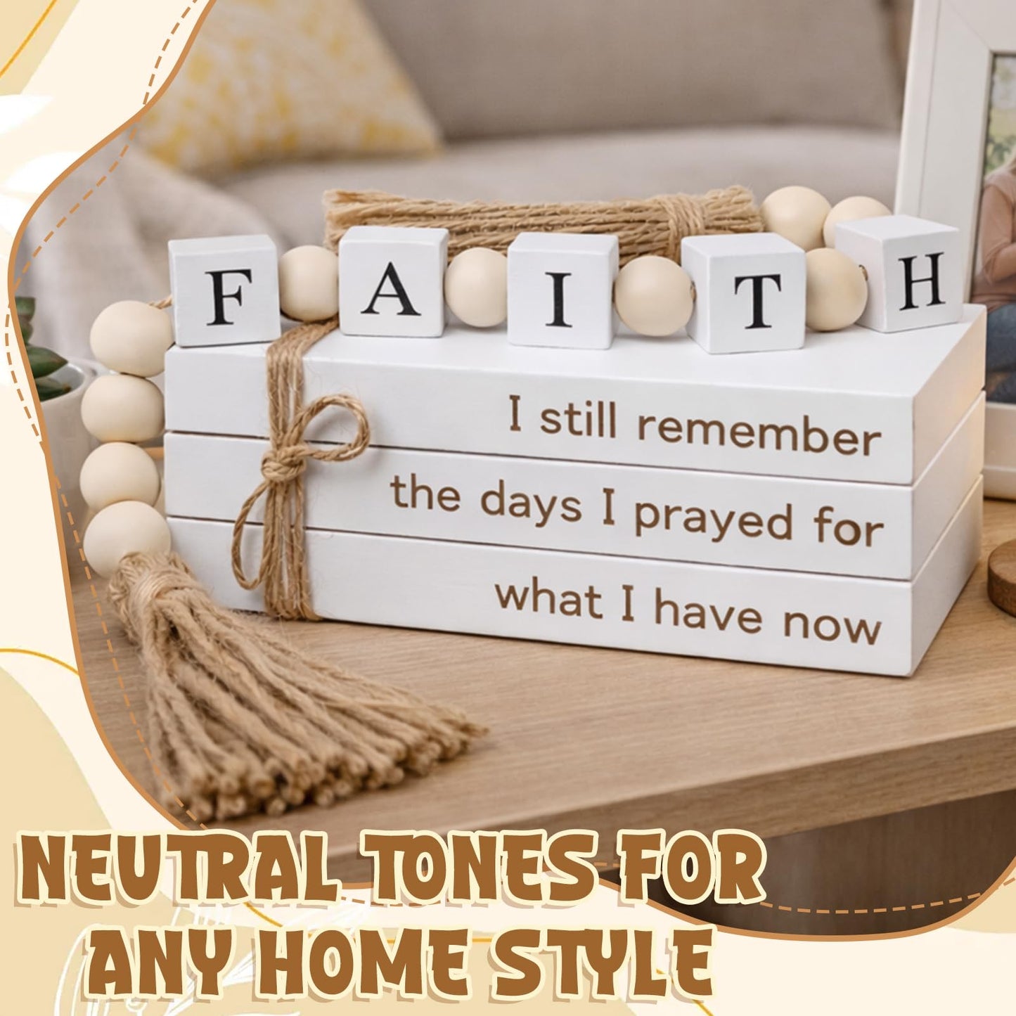Farmhouse White Fake Decorative Books for Home Office Decor - Religion Christian Faith Aesthetic for Living Room, Console Table, Bookshelf, Tv Stand, Entryway