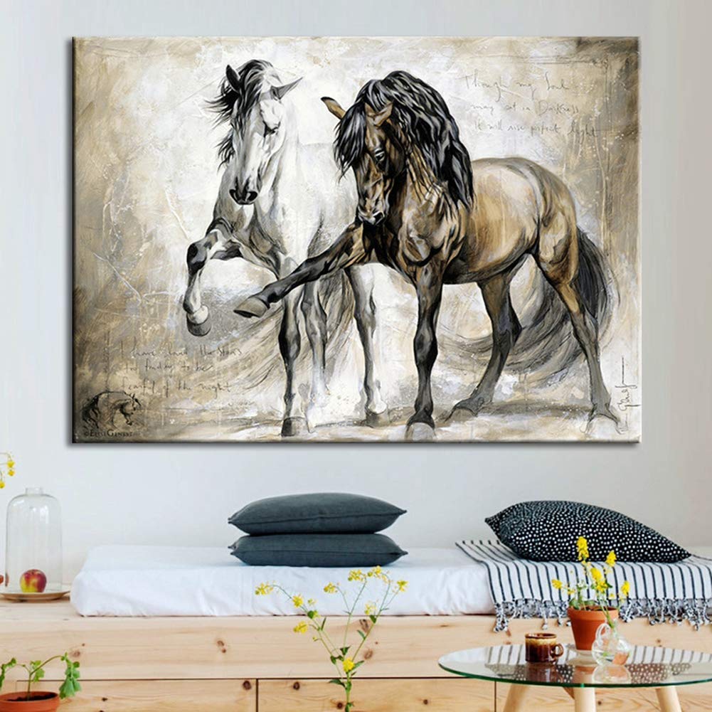 Horse Portrait Painting Horses Canvas Art Wall Decor Black Horse Wall Art Framed and Ready to Hang