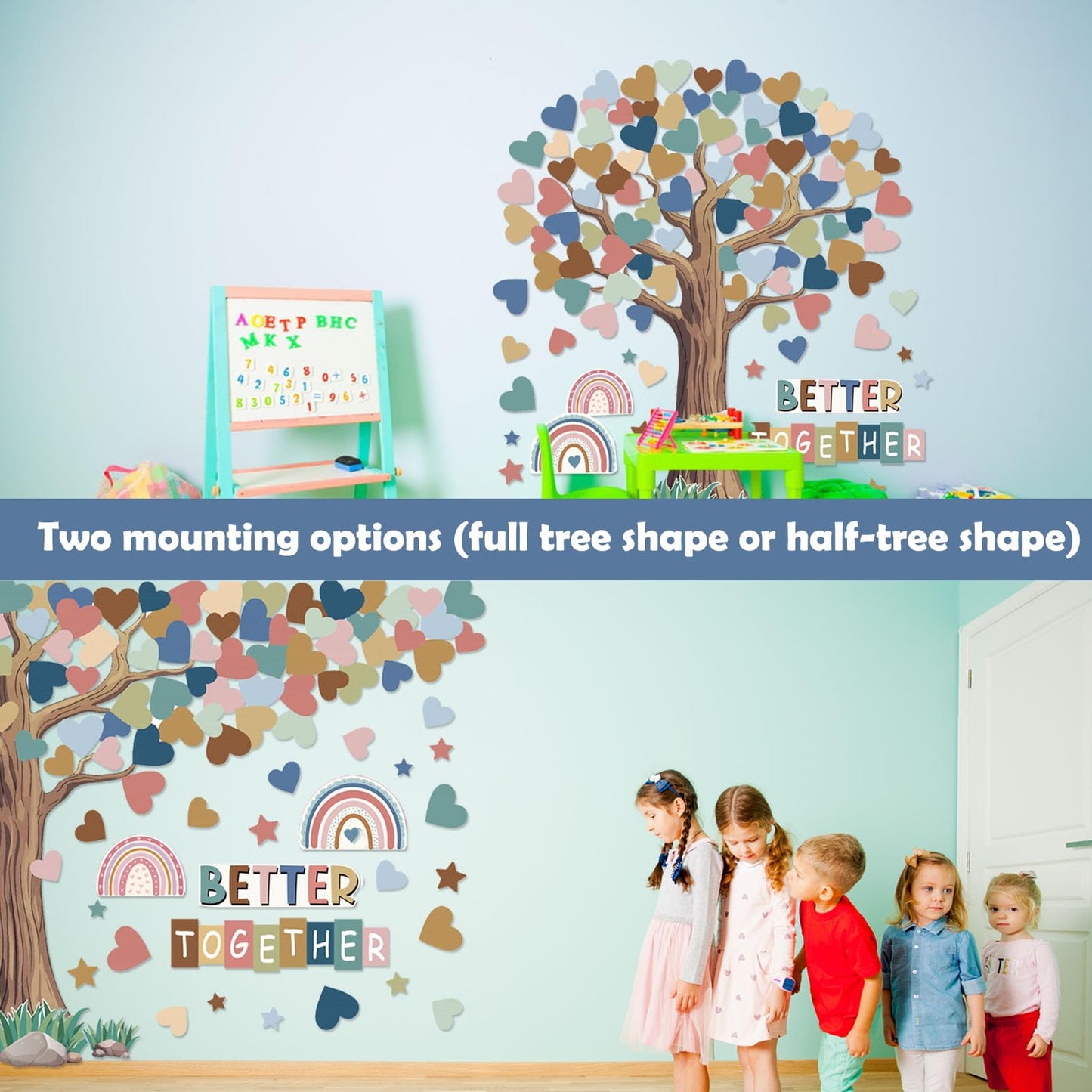 Adduster 108 Sheet Tree Bulletin Board Set - Classroom Tree Bulletin Board Set Heart Cutouts Classroom Bulletin Wall Decor Supplies for School Elementary Teacher Chalkboards (Bohemian)