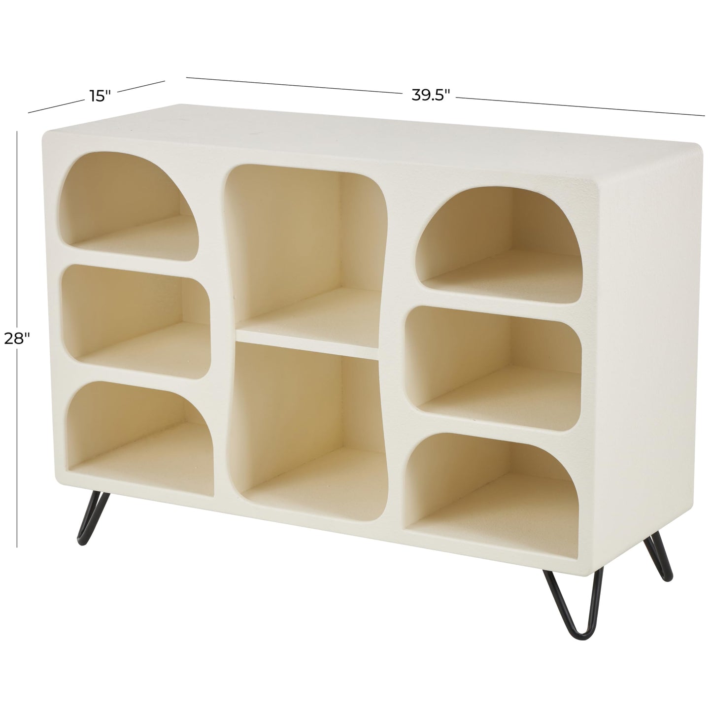 Deco 79 Wood Storage Shelving Unit 8 Shelf Shelving Unit with Black Metal Support, Display Shelf 40" x 15" x 28", Cream