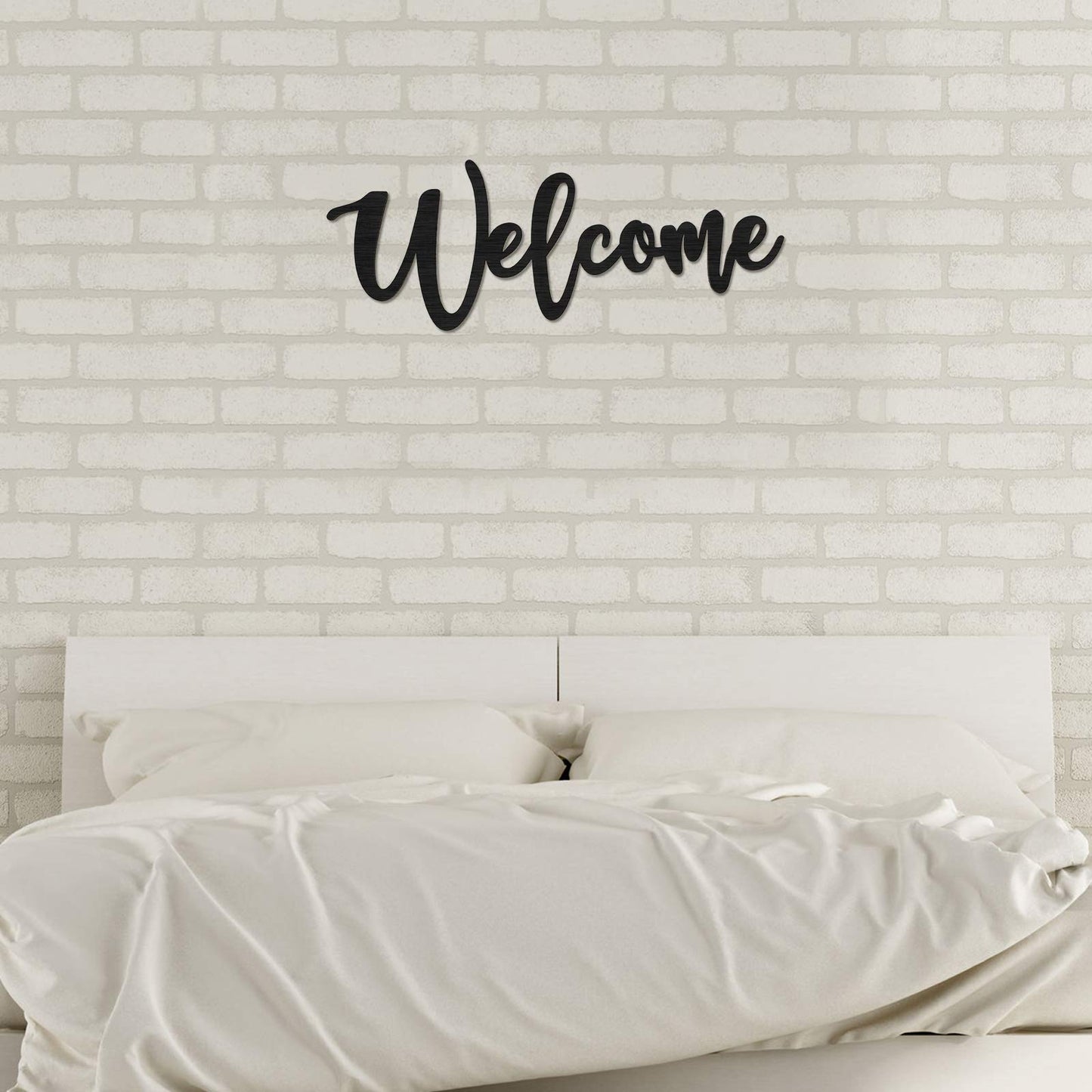 Jetec Wood Cutout Welcome Sign Welcome Wall Decor Word Wood Art Sign for Front Door Rustic Home Gallery Wall Decorations 15.7 x 6 Inches(Black)