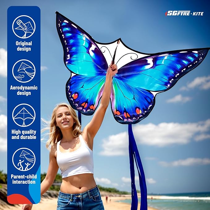 Beautiful Butterfly Kites for Boys and Girls,Large Easy to Flyer with String and Handle,Beach Kite for Family Outdoor Activities(Moonlight Butterfly)