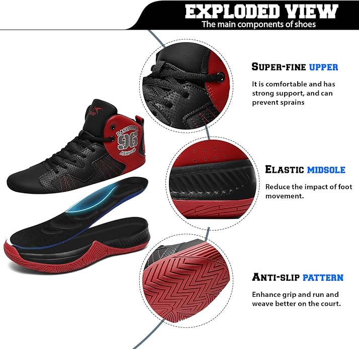 ASHION Mens Basketball Shoes High Top Streetball Lightweight Outdoor Sneakers Cushioning Shoes for Sport Athletic Fitness