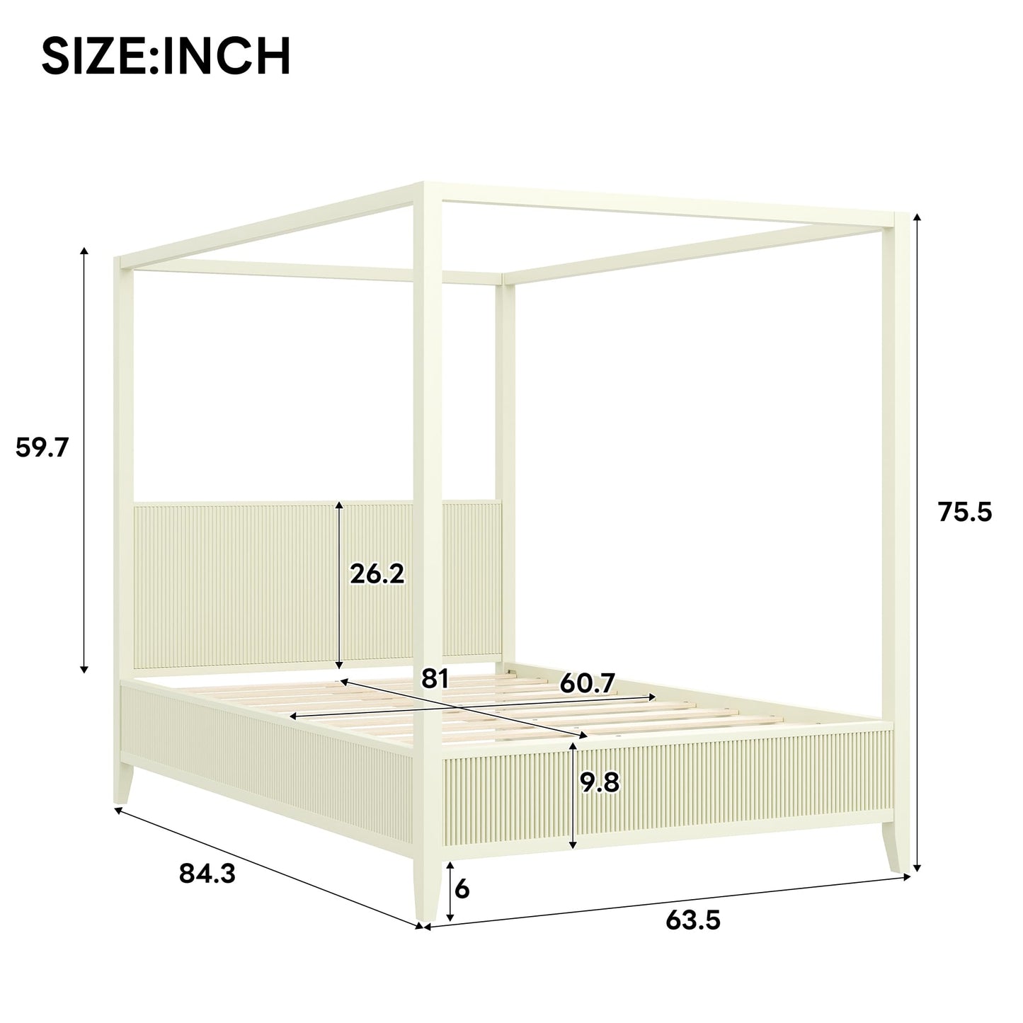 Merax Modern Luxury Queen Size Wooden Canopy Bed Frame with Headboard, Slats Support, Wood 4 Poster Bed Frame, No Box Spring Needed, Contemporary Bedroom Furniture, Beige