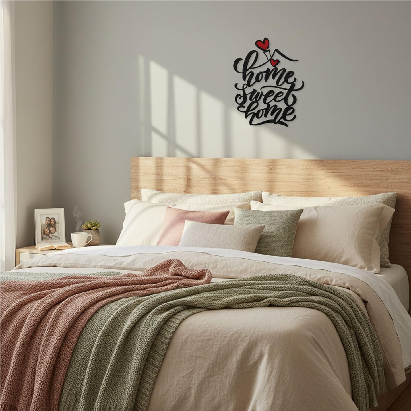 AIM & GGKK Home Sweet Home Wall Art, Metal Calligraphy Sign with Red Heart Accent - Rustic Farmhouse Wall Decor for Living Room, Entryway, Kitchen | 14.8" x 12.2" Black Metal | Easy Hang | Housewarming Gifts for New Homeowners