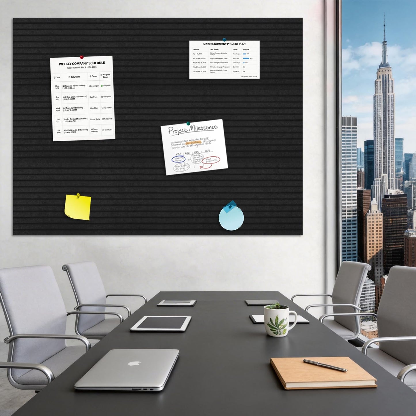 12-PCS Felt Bulletin Board 11.8" x 11.8", Self-Adhesive Sound-Absorbing Wall Panels, Suitable for Office, Classroom, and Home Decoration, Can Be Used to Stick Notes, Photos, and Memos(Black)