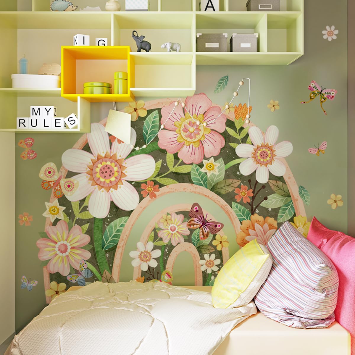 Siraveil Art Rainbow Wall Decal Nursery Stickers Decor Fairy Butterfly Decal DIY Room Wall Art Decor for Baby Nursery Kids Girls Bedroom Classroom 35.4x11.8 Inch