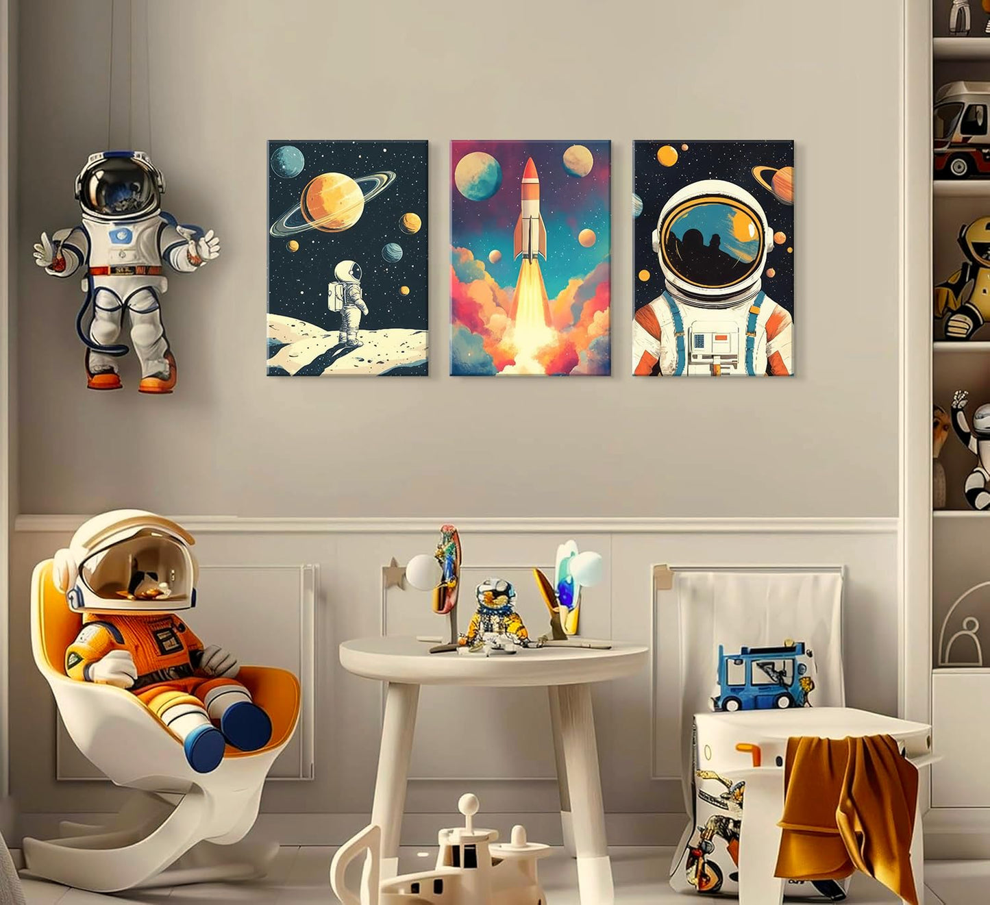 lkjhgf999 3 Pcs Space Canvas Wall Art Nursery Space Astronauts Kid Painting Pictures Wall Decor Explore Dream Galaxy Canvas Prints Artwork for Boys Room Girls Room Kids Room Decoration