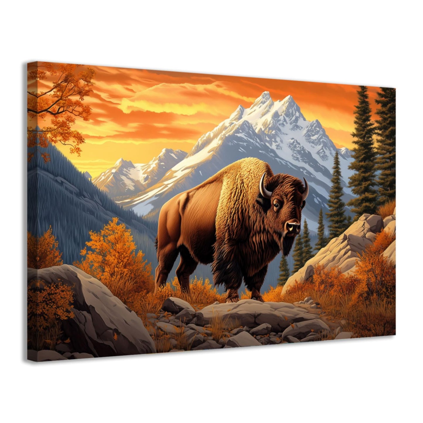 CCWACPP Buffalo Bison Canvas Wall Art Prints Wildlife Cow Pictures Cabin Buffalo Decor for Living Room Bedroom Home Office Decor Framed (12.00" x 18.00")