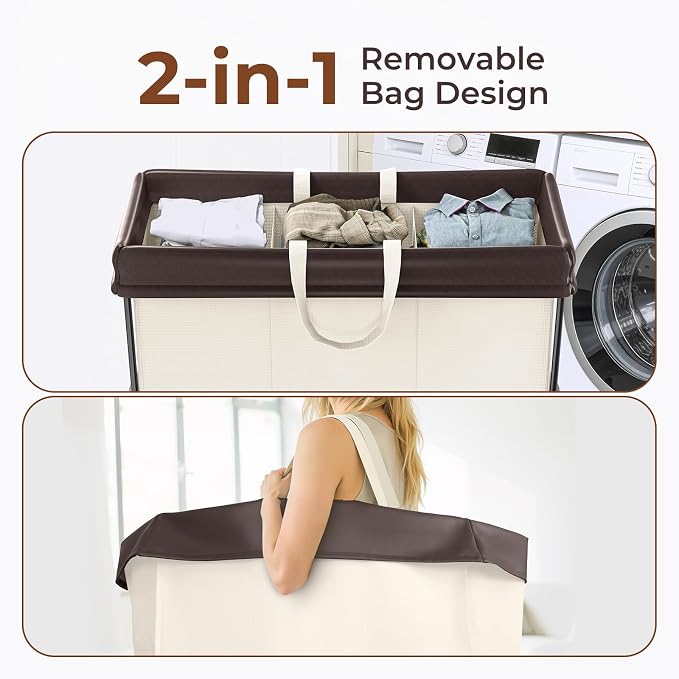 Mefirt 320L Laundry Hamper with Wheels, 3 Section Large Rolling Laundry Basket Bag with Wheels, Clothes Hamper Cart for Laundry, Bedroom, Bathroom and Dorm