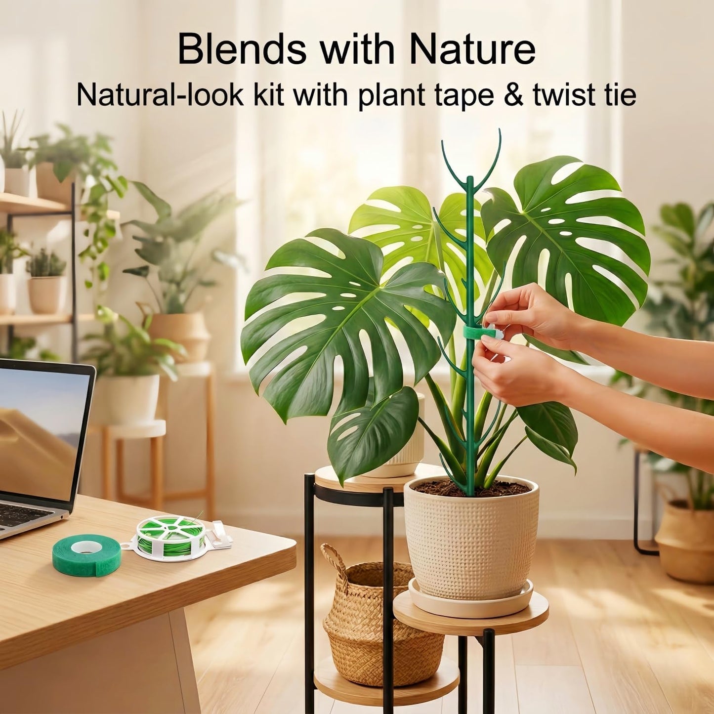 30-Pack Monstera Plant Support Stakes - Stackable Sticks for Indoor Plants up to 67" - Outdoor Garden Poles & Trellis with Tape & Twist Tie for Climbing Vines